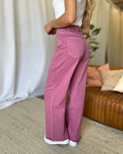 RFM Full Size High Rise Garment Dye Wide Leg Jeans - THE AMERICAN BLUE