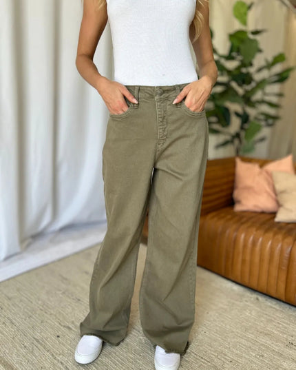 RFM Full Size High Rise Garment Dye Wide Leg Jeans - THE AMERICAN BLUE