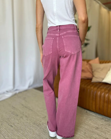 RFM Full Size High Rise Garment Dye Wide Leg Jeans - THE AMERICAN BLUE