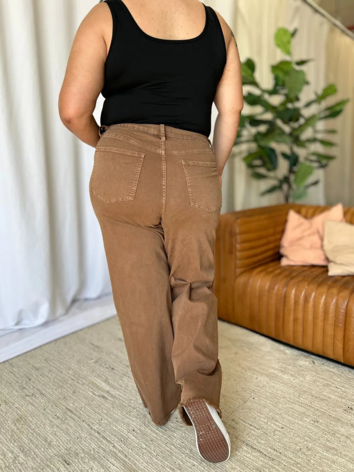 RFM Full Size High Rise Garment Dye Wide Leg Jeans - THE AMERICAN BLUE