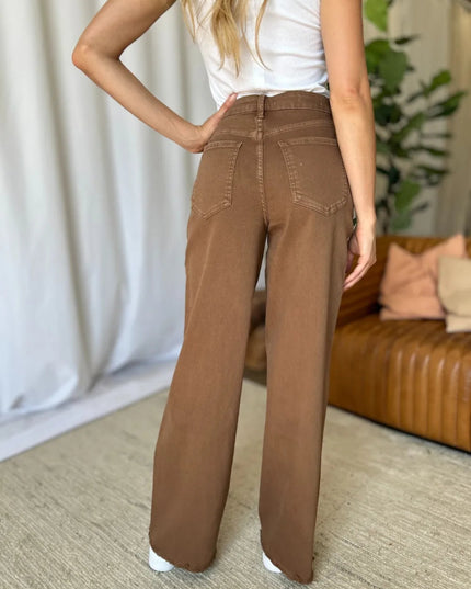 RFM Full Size High Rise Garment Dye Wide Leg Jeans - THE AMERICAN BLUE