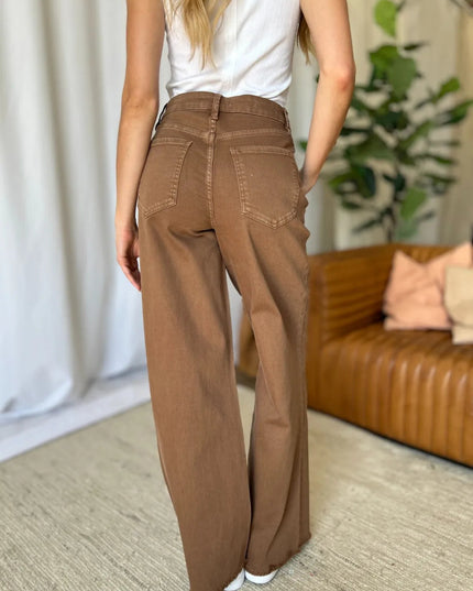RFM Full Size High Rise Garment Dye Wide Leg Jeans - THE AMERICAN BLUE