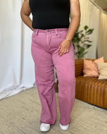 RFM Full Size High Rise Garment Dye Wide Leg Jeans - THE AMERICAN BLUE