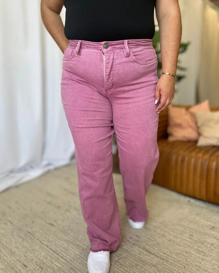 RFM Full Size High Rise Garment Dye Wide Leg Jeans - THE AMERICAN BLUE