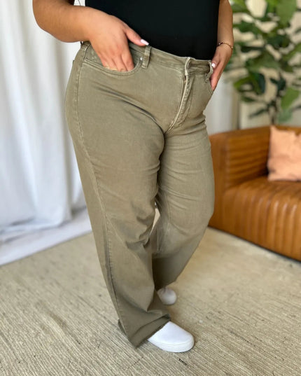 RFM Full Size High Rise Garment Dye Wide Leg Jeans - THE AMERICAN BLUE