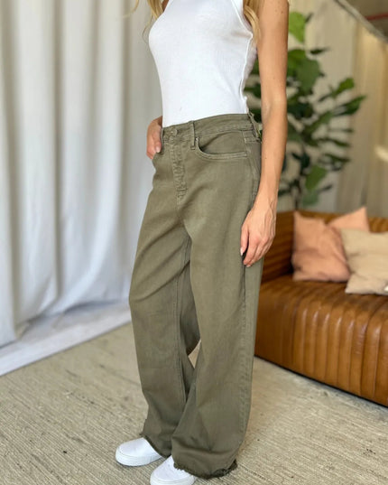 RFM Full Size High Rise Garment Dye Wide Leg Jeans - THE AMERICAN BLUE