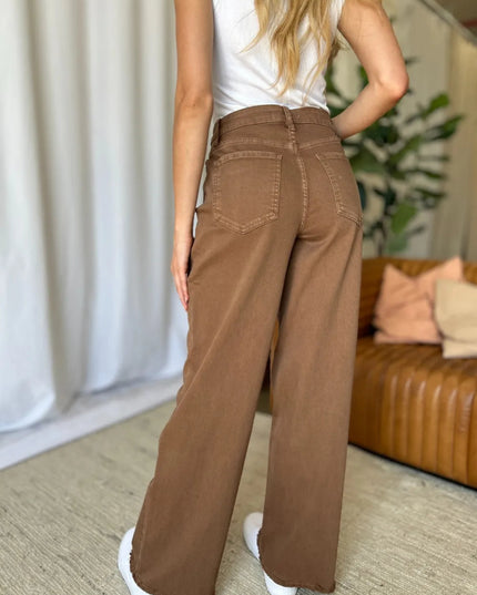 RFM Full Size High Rise Garment Dye Wide Leg Jeans - THE AMERICAN BLUE