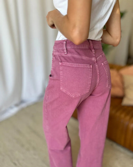 RFM Full Size High Rise Garment Dye Wide Leg Jeans - THE AMERICAN BLUE