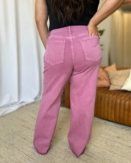 RFM Full Size High Rise Garment Dye Wide Leg Jeans - THE AMERICAN BLUE