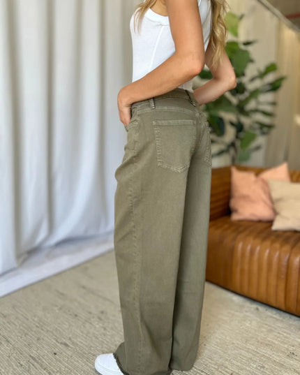 RFM Full Size High Rise Garment Dye Wide Leg Jeans - THE AMERICAN BLUE
