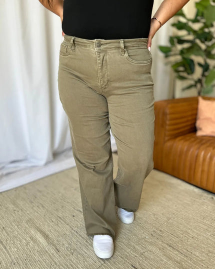 RFM Full Size High Rise Garment Dye Wide Leg Jeans - THE AMERICAN BLUE