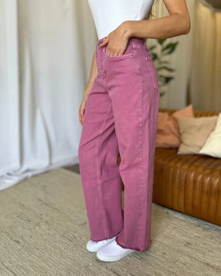 RFM Full Size High Rise Garment Dye Wide Leg Jeans - THE AMERICAN BLUE