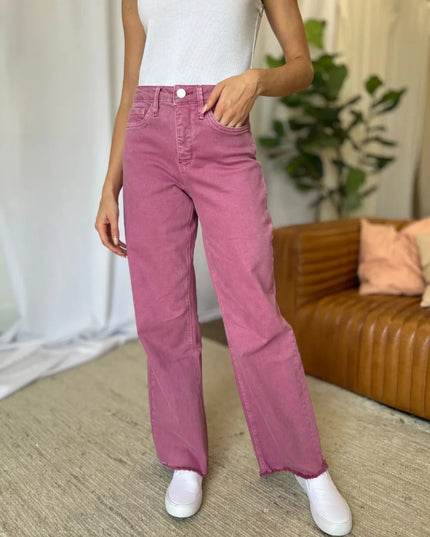RFM Full Size High Rise Garment Dye Wide Leg Jeans - THE AMERICAN BLUE