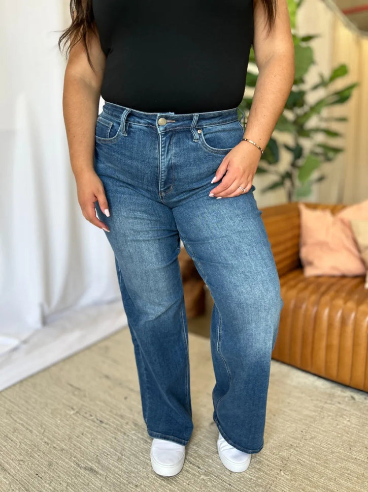 RFM Full Size High Rise Tummy Control Wide Leg Jeans - THE AMERICAN BLUE