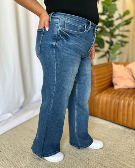 RFM Full Size High Rise Tummy Control Wide Leg Jeans - THE AMERICAN BLUE