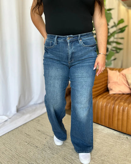 RFM Full Size High Rise Tummy Control Wide Leg Jeans - THE AMERICAN BLUE