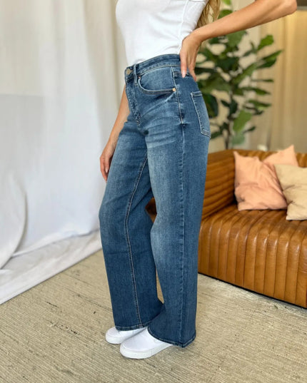 RFM Full Size High Rise Tummy Control Wide Leg Jeans - THE AMERICAN BLUE