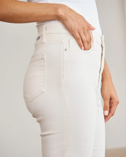 RFM Mini Mia Full Size Tummy Control High Waist Raw Hem Jeans - THE AMERICAN BLUE
