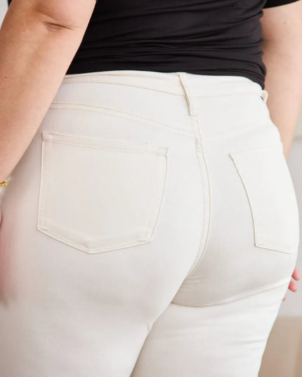 RFM Mini Mia Full Size Tummy Control High Waist Raw Hem Jeans - THE AMERICAN BLUE