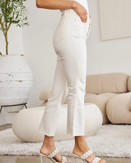 RFM Mini Mia Full Size Tummy Control High Waist Raw Hem Jeans - THE AMERICAN BLUE