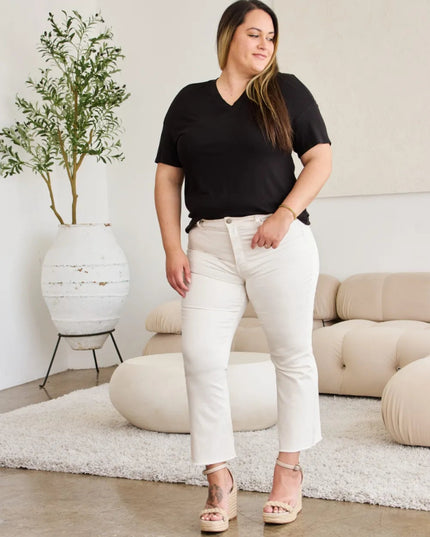 RFM Mini Mia Full Size Tummy Control High Waist Raw Hem Jeans - THE AMERICAN BLUE