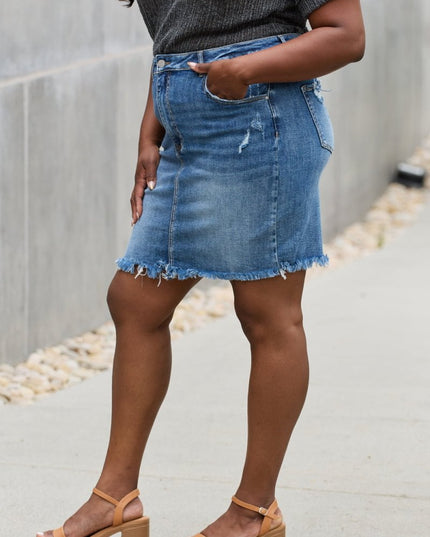 RISEN Amelia Full Size Denim Mini Skirt - THE AMERICAN BLUE