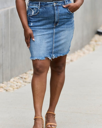 RISEN Amelia Full Size Denim Mini Skirt - THE AMERICAN BLUE
