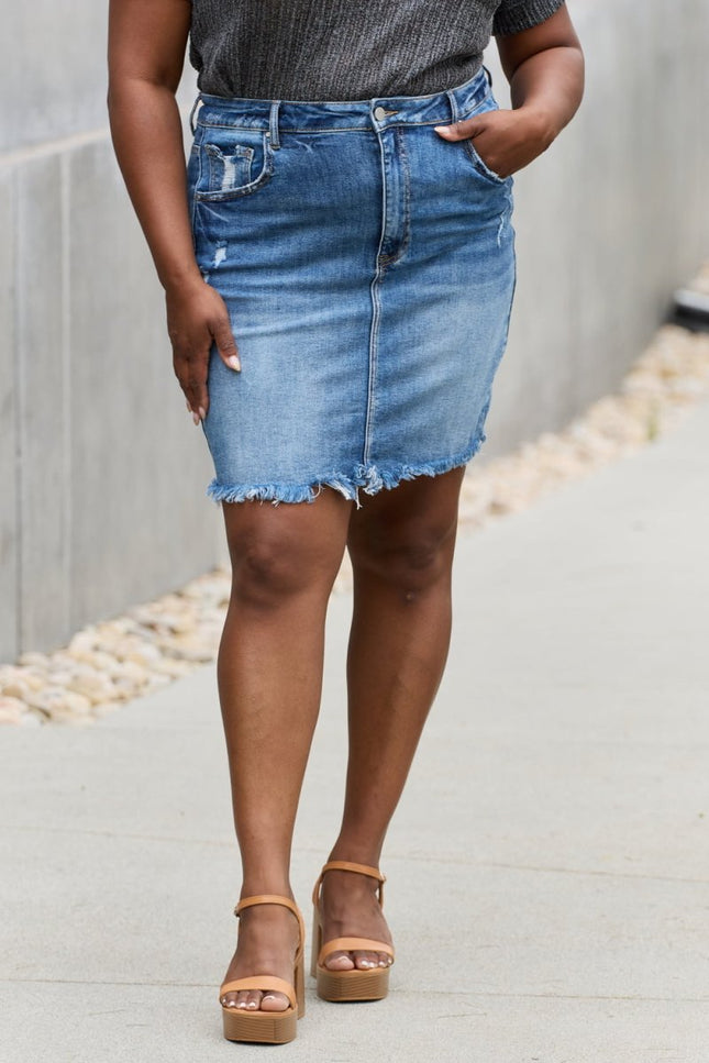 RISEN Amelia Full Size Denim Mini Skirt - THE AMERICAN BLUE