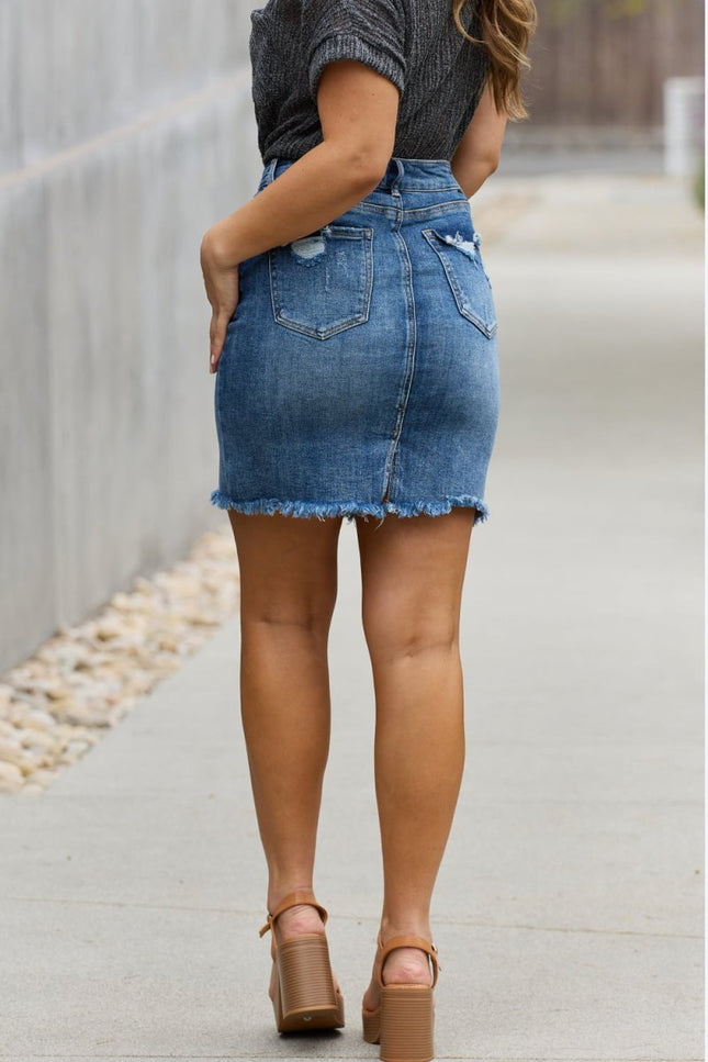 RISEN Amelia Full Size Denim Mini Skirt - THE AMERICAN BLUE