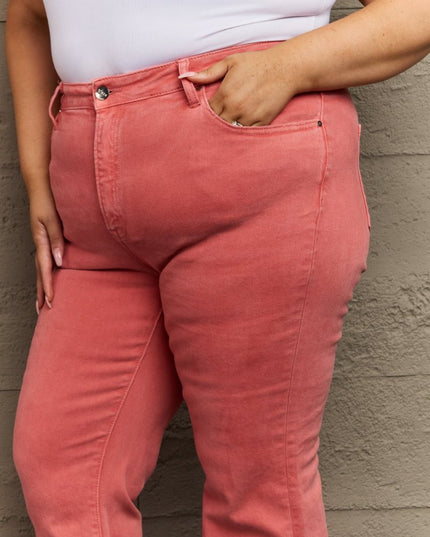 RISEN Bailey Full Size High Waist Side Slit Flare Jeans - THE AMERICAN BLUE
