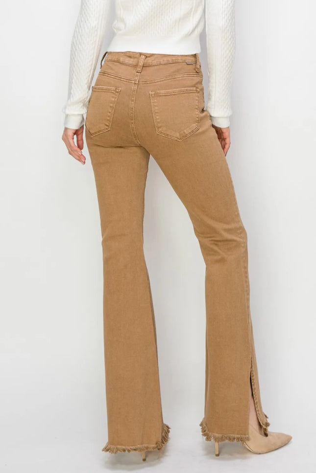 RISEN Bailey Full Size High Waist Side Slit Flare Jeans - THE AMERICAN BLUE