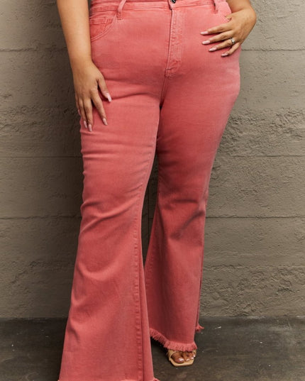 RISEN Bailey Full Size High Waist Side Slit Flare Jeans - THE AMERICAN BLUE