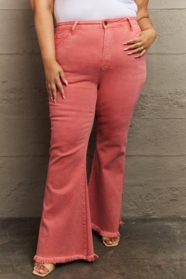 RISEN Bailey Full Size High Waist Side Slit Flare Jeans - THE AMERICAN BLUE