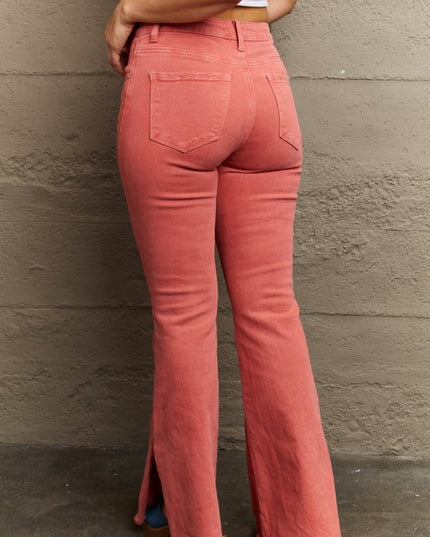 RISEN Bailey Full Size High Waist Side Slit Flare Jeans - THE AMERICAN BLUE