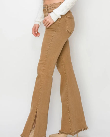 RISEN Bailey Full Size High Waist Side Slit Flare Jeans - THE AMERICAN BLUE