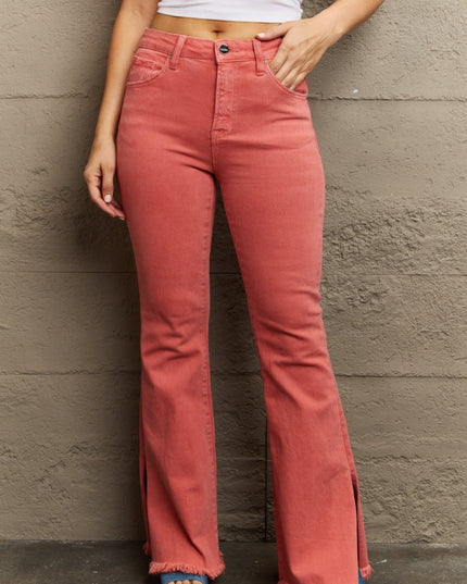 RISEN Bailey Full Size High Waist Side Slit Flare Jeans - THE AMERICAN BLUE