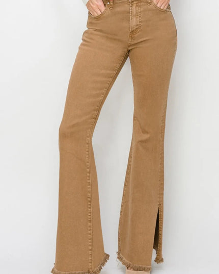 RISEN Bailey Full Size High Waist Side Slit Flare Jeans - THE AMERICAN BLUE