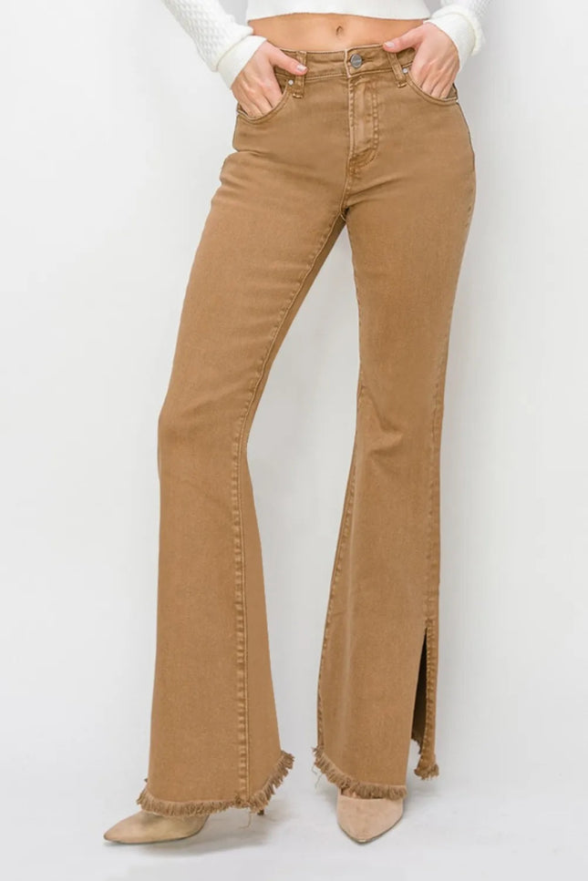 RISEN Bailey Full Size High Waist Side Slit Flare Jeans - THE AMERICAN BLUE