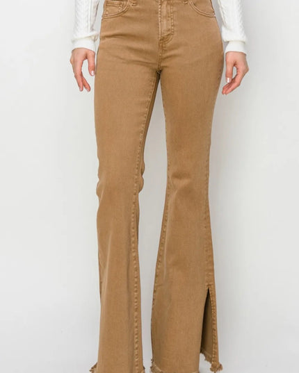 RISEN Bailey Full Size High Waist Side Slit Flare Jeans - THE AMERICAN BLUE