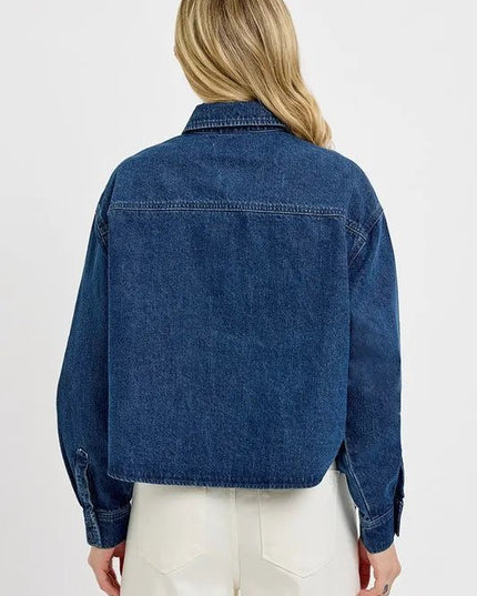 RISEN Button Up Long Sleeve Denim Shacket - THE AMERICAN BLUE