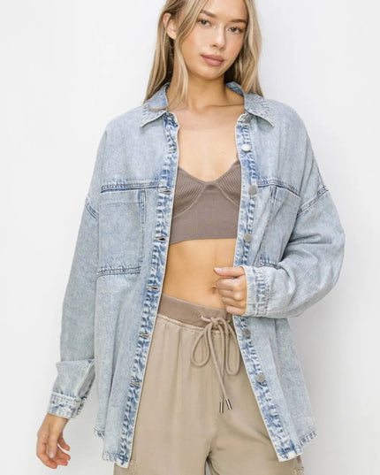 RISEN Button Up Long Sleeve Shacket - THE AMERICAN BLUE