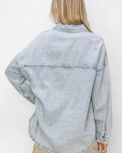 RISEN Button Up Long Sleeve Shacket - THE AMERICAN BLUE