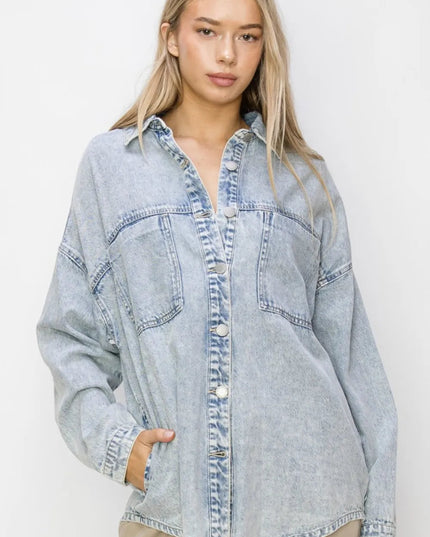 RISEN Button Up Long Sleeve Shacket - THE AMERICAN BLUE