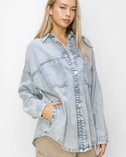 RISEN Button Up Long Sleeve Shacket - THE AMERICAN BLUE