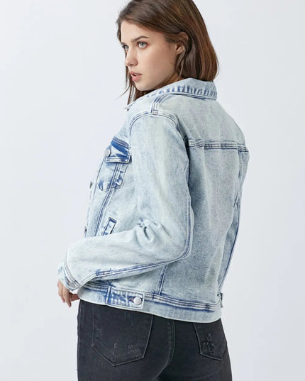 RISEN Button Up Washed Denim Jacket - THE AMERICAN BLUE