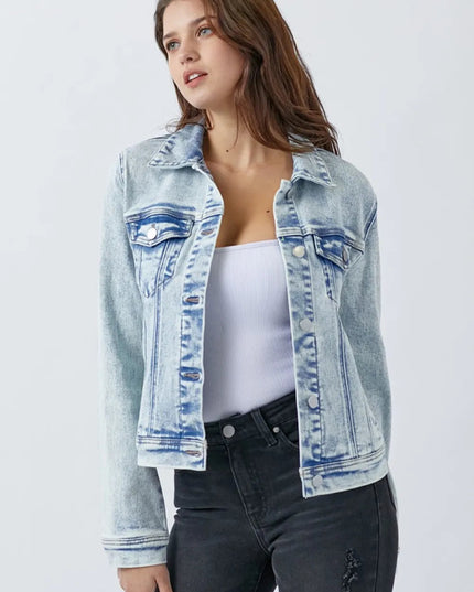 RISEN Button Up Washed Denim Jacket - THE AMERICAN BLUE