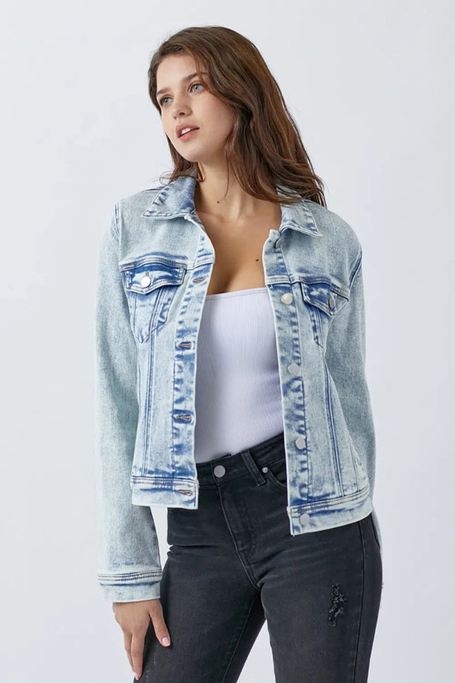 RISEN Button Up Washed Denim Jacket - THE AMERICAN BLUE