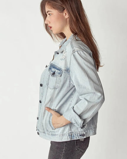 RISEN Distressed Button Up Jacket - THE AMERICAN BLUE