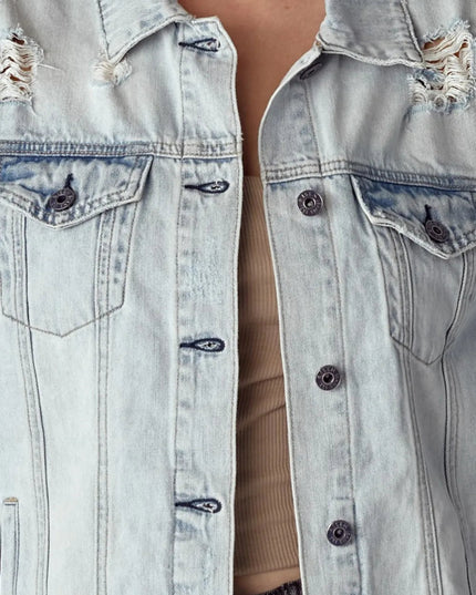 RISEN Distressed Button Up Jacket - THE AMERICAN BLUE