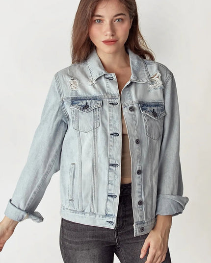 RISEN Distressed Button Up Jacket - THE AMERICAN BLUE